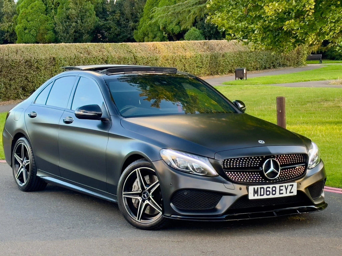 MERCEDES C CLASS W205 C205 C43 FRONT SPLITTER LIP + GT GRILL GLOSS BLACK AMG