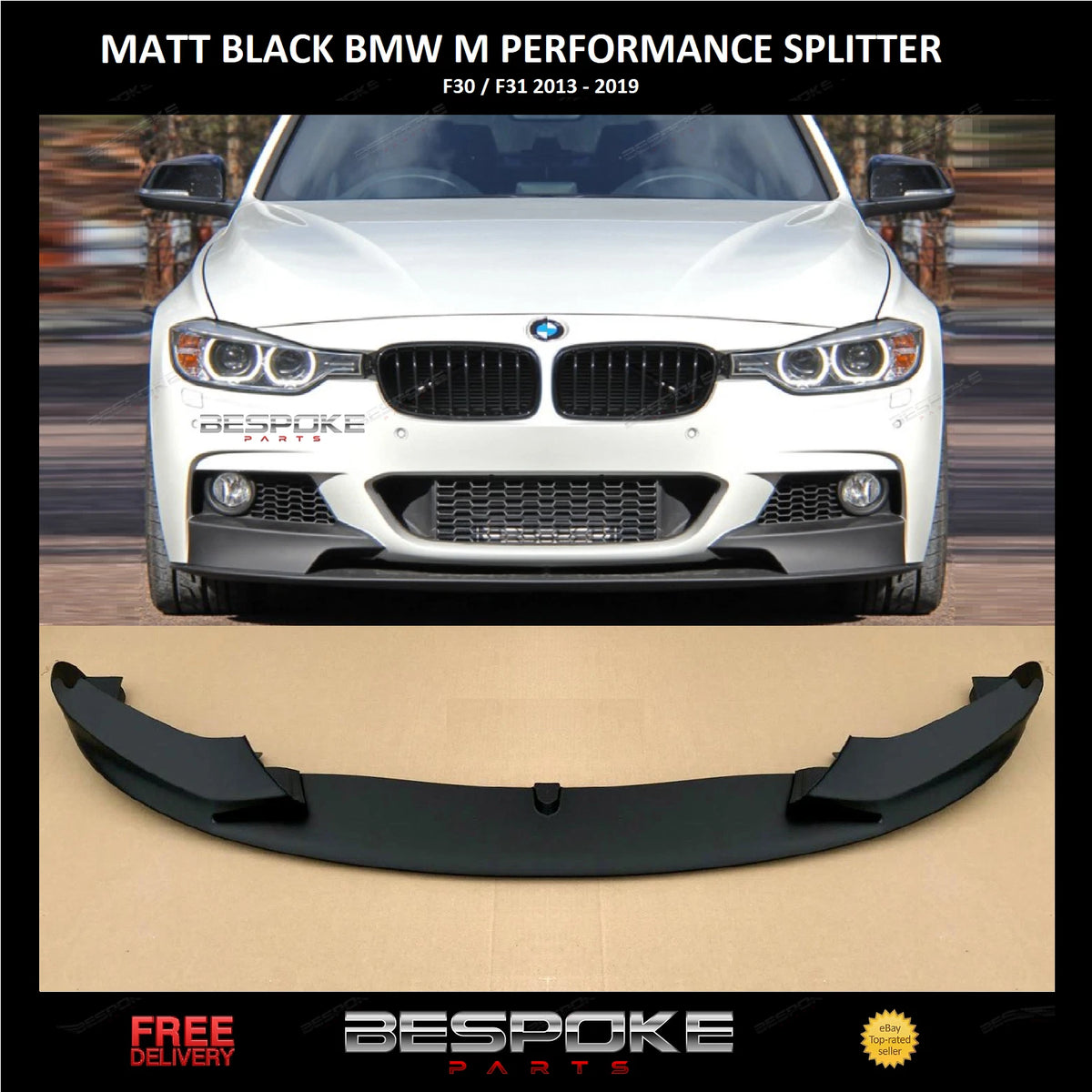 FRONT LIP SPLITTER MATTE BLACK FOR BMW 3 SERIES F30 F31 M SPORT SPOILER BUMPER