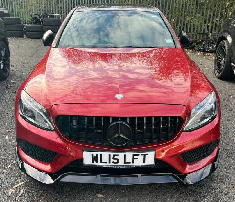 MERCEDES C CLASS W205 C205 FRONT LIP SPOILER SPLITTER GLOSS BLACK FOR AMG 2014+