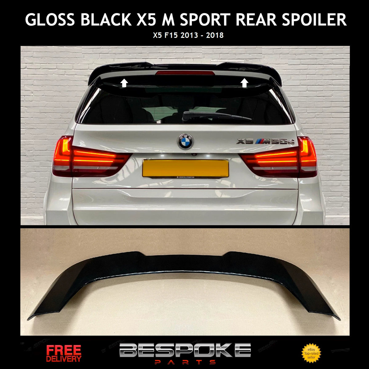 FOR BMW X5 M F15 PERFORMANCE REAR ROOF SPOILER BOOT WING LIP 2013 + GLOSS BLACK