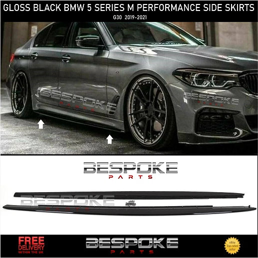 GLOSS BLACK BMW FOR G30 G31 M PERFORMANCE STYLE SIDE SKIRT EXTENSION LIP 2017+