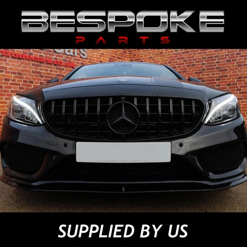 MERCEDES C CLASS C205 W205 FRONT LIP SPLITTER VALANCE GLOSS BLACK 3PCS AMG