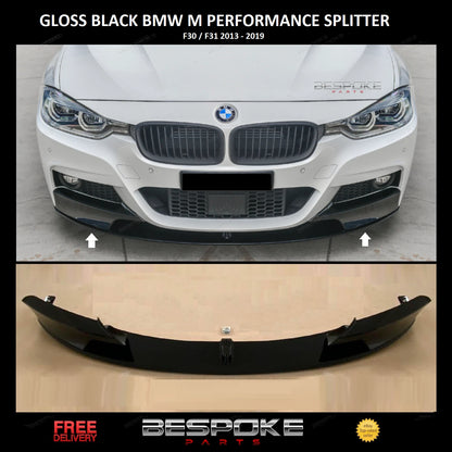 FOR BMW 3 SERIES F30 F31 FRONT LIP SPLITTER GLOSS BLACK M SPORT DIFFUSER SPOILER