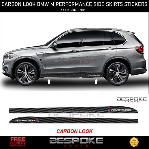 FOR BMW X5 X6 F15 F16 M PERFORMANCE CARBON LOOK SIDE STICKERS SKIRT DECAL VINYL