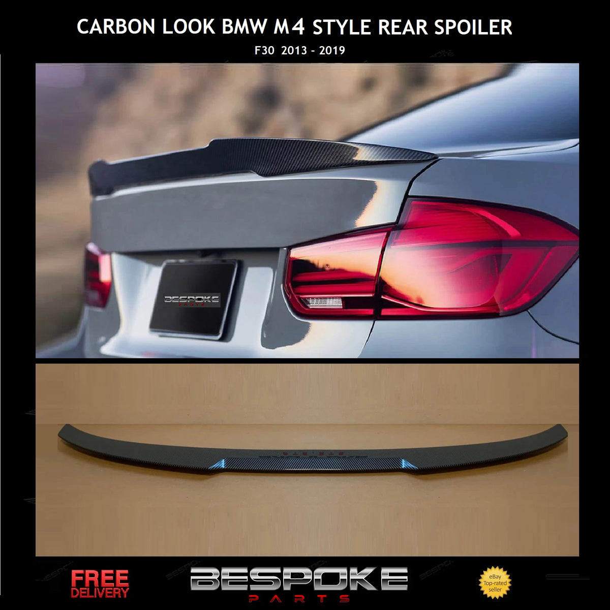 BMW 3 SERIES M4 V STYLE F30 M3 F80 CARBON LOOK REAR BOOT LIP SPOILER 2012-2018