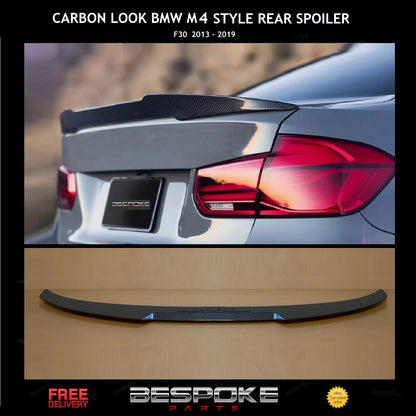 BMW 3 SERIES M4 V STYLE F30 M3 F80 CARBON LOOK REAR BOOT LIP SPOILER 2012-2018