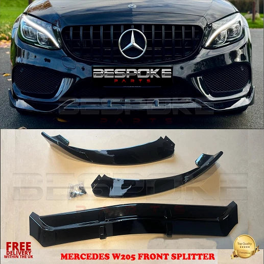 GLOSS BLACK FRONT LIP SPLITTER SPOILER FOR MERCEDES C CLASS W205 C43 AMG 2014+