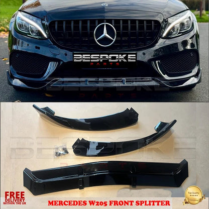GLOSS BLACK FRONT LIP SPLITTER SPOILER FOR MERCEDES C CLASS W205 C43 AMG 2014+