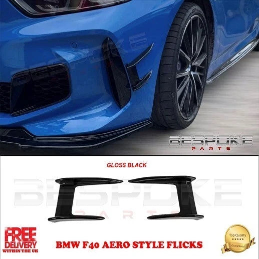FOR BMW 1 SERIES F40 M135i 19+ M PERFORMANCE CANARD SIDE FLICK LIP GLOSS BLACK