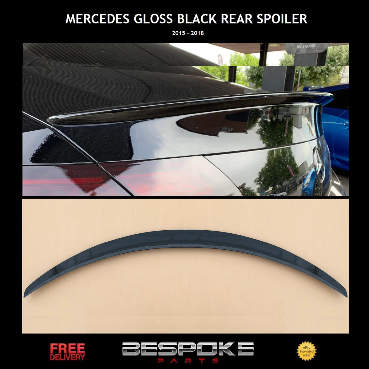 MERCEDES C CLASS COUPE C205 A205 REAR BOOT SPOILER LIP AMG STYLE GLOSS BLACK