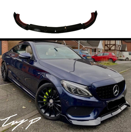 Mercedes C Class Coupe AMG Line W205 Splitter Lip Spoiler 2014-2018 Gloss Black