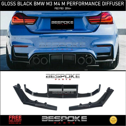 BMW M3 M4 F80 F82 F83 REAR DIFFUSER VALANCE STYLE LIP GLOSS BLACK BODY KIT 14+