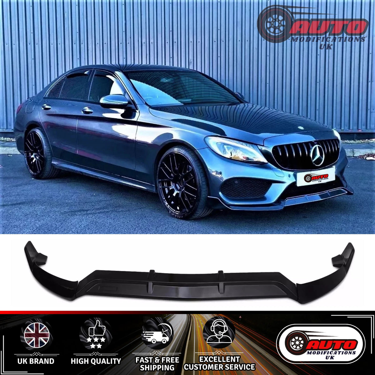 Mercedes C Class AMG Line C43 W205 C205 Brabus Front Splitter Lip Gloss Black