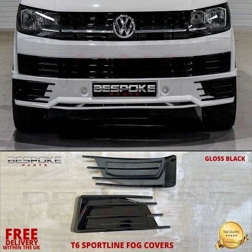 FOR VW T6 FRONT SPORTLINE BUMPER FOG LIGHT COVER SPLITTER LIP TRANSPORTER 2015+