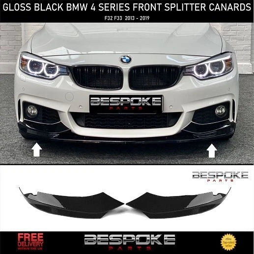 FRONT SPLITTER SPOILER LIP CORNERS F32 F33 F36 SERIES 2009-2019 GLOSS BLACK