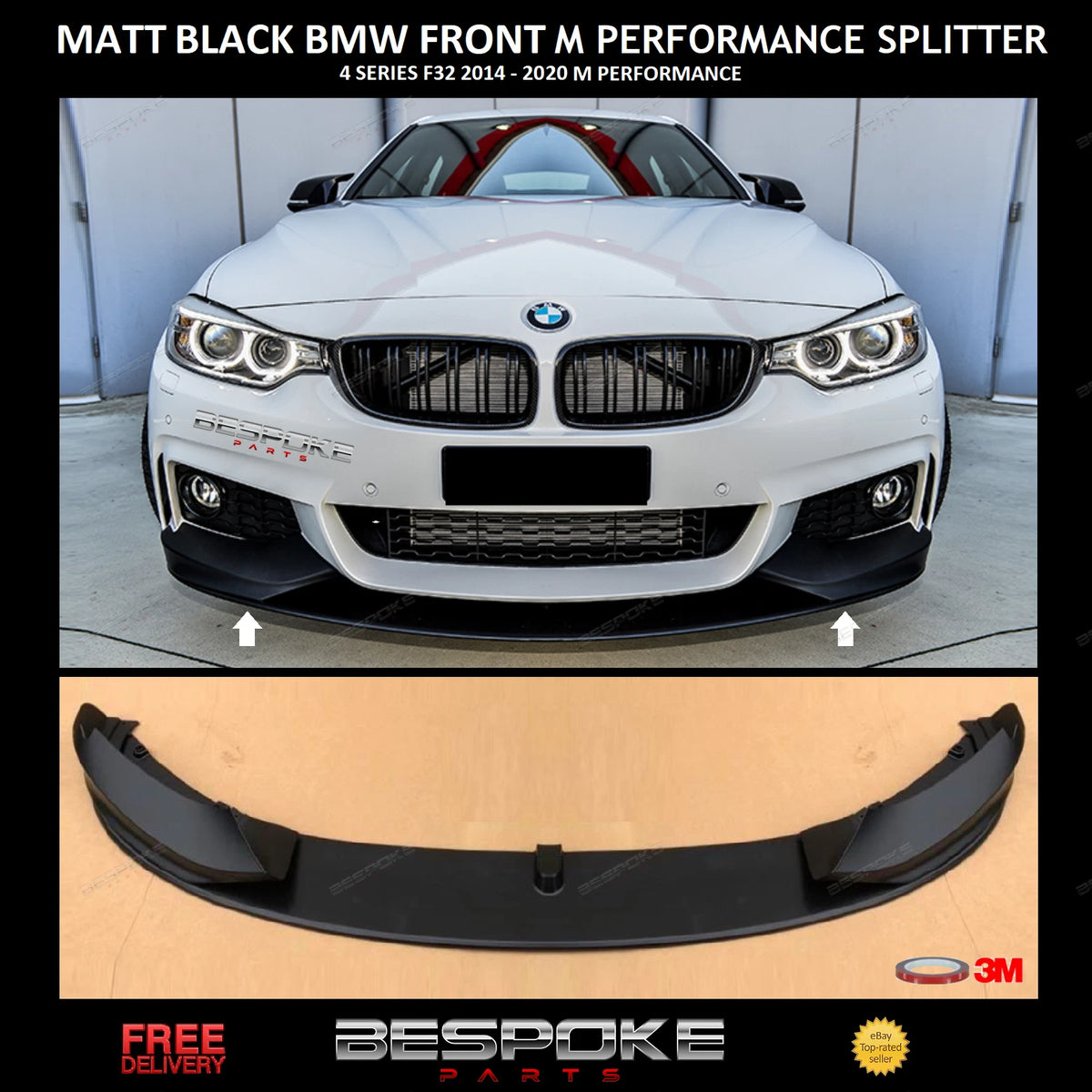 BMW 4 SERIES F32 F33 F36 FRONT SPLITTER LIP BUMPER DIFFUSER MATT BLACK 2013-2020