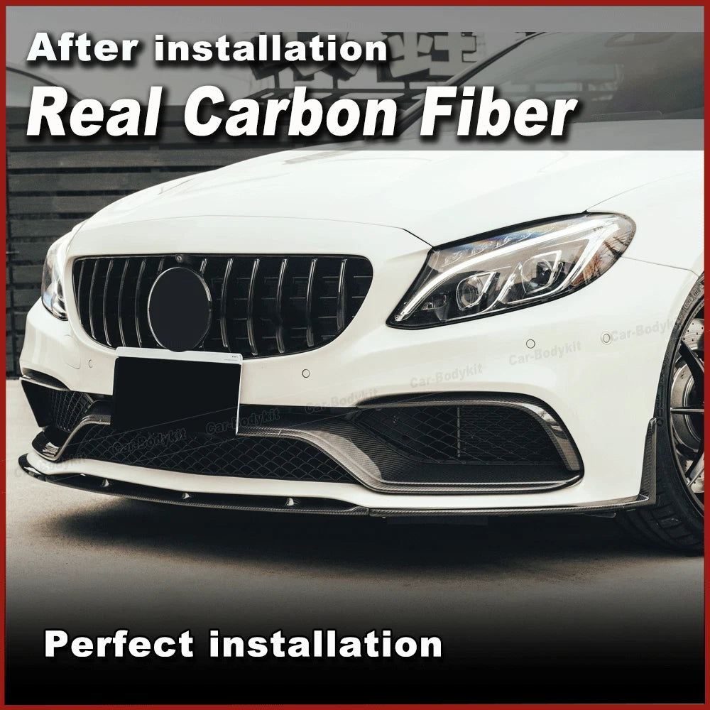 Real Carbon Front Bumper Lip for Mercedes-Benz W205 C205 Coupe C63 AMG 2015-2021