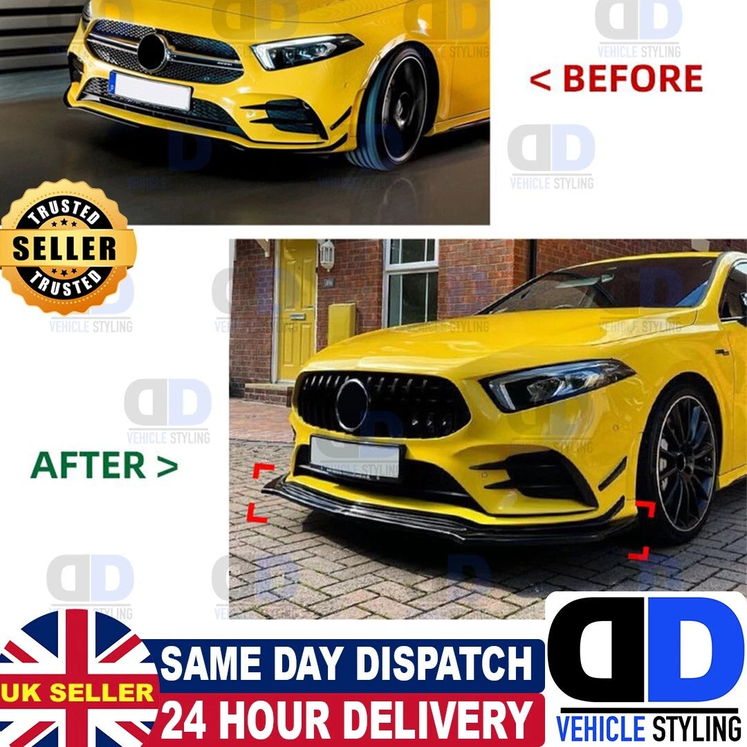 Mercedes W177 A45 A35 AMG LINE Gloss Black Front Splitter lip spoiler 2018+