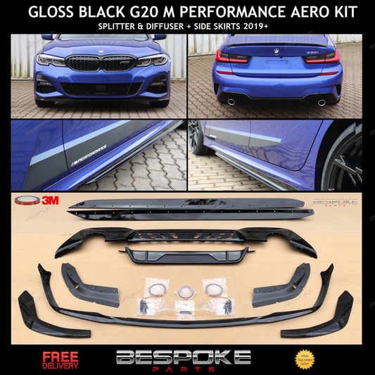 FOR BMW G20 G21 M PERFORMANCE KIT GLOSS BLK STYLE FRONT LIP 3 SERIES BODYKIT