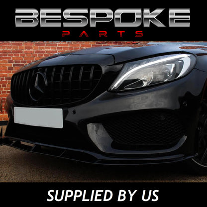 MERCEDES C CLASS W205 C200 C220 GT LIP PANAMERICAN NO CAMERA GRILLE GLOSS BLACK