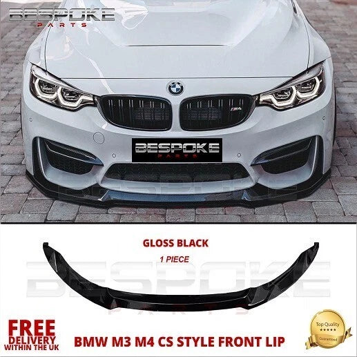 BMW M3 M4 F80 F82 F83 FRONT SPLITTER LIP M SPORT CS STYLE GLOSS BLACK SKIRT 15+