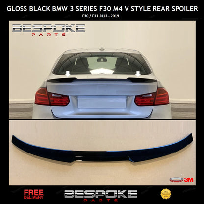 FOR BMW 3 SERIES F30 F80 M4 V STYLE REAR TRUNK LIP BOOT SPOILER GLOSS BLACK