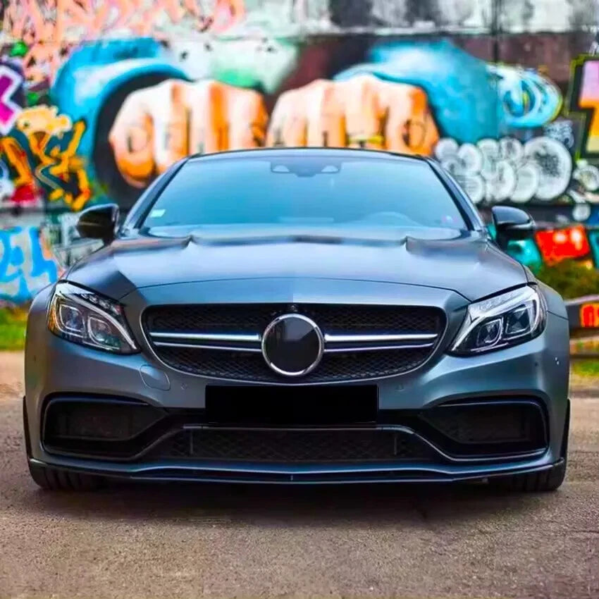Mercedes C Class C63 AMG Gloss Black Front Splitter Spoiler Lip Body Kit 2015-22