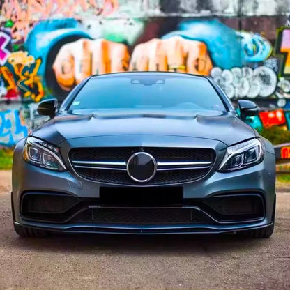 Mercedes C Class C63 AMG Gloss Black Front Splitter Spoiler Lip Body Kit 2015-22