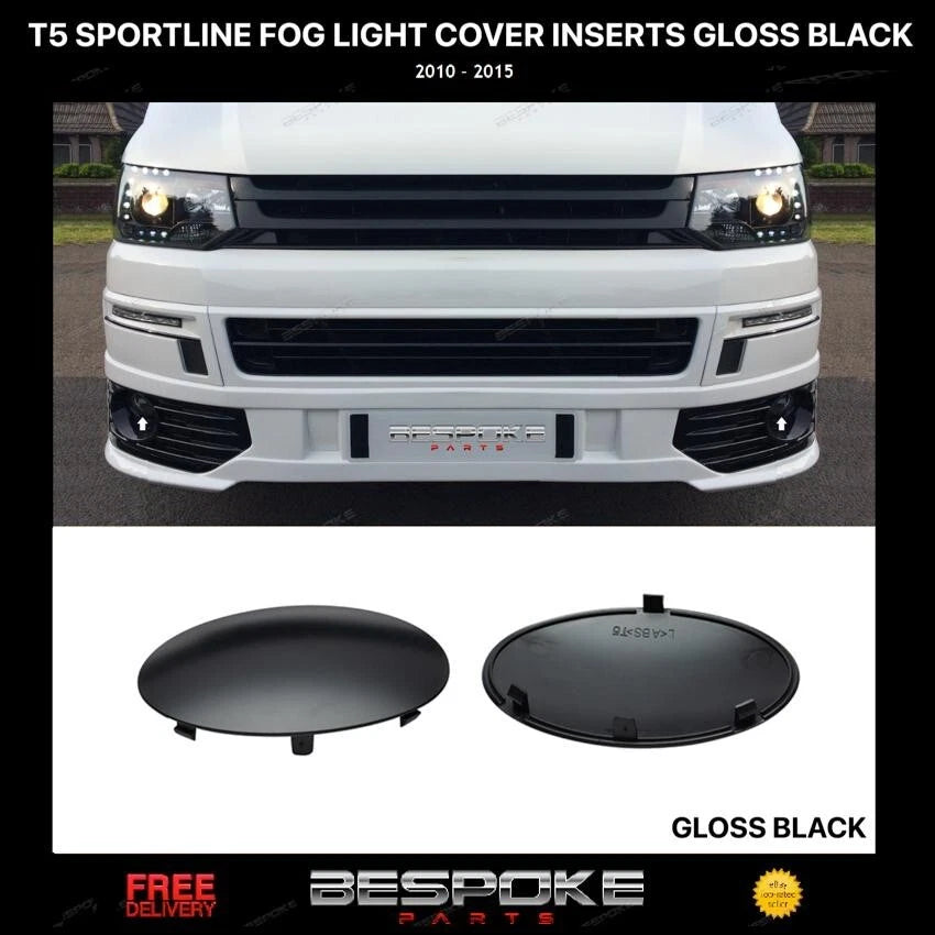 FOR VW T5 T5.1 FOG LAMP LIGHT COVER INSERTS SPORTLINE GLOSS BLACK LIP 2010+