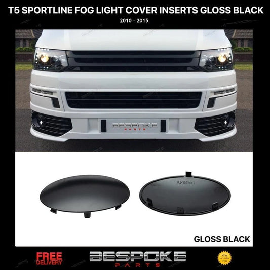 FOR VW T5 T5.1 FOG LAMP LIGHT COVER INSERTS SPORTLINE GLOSS BLACK LIP 2010+