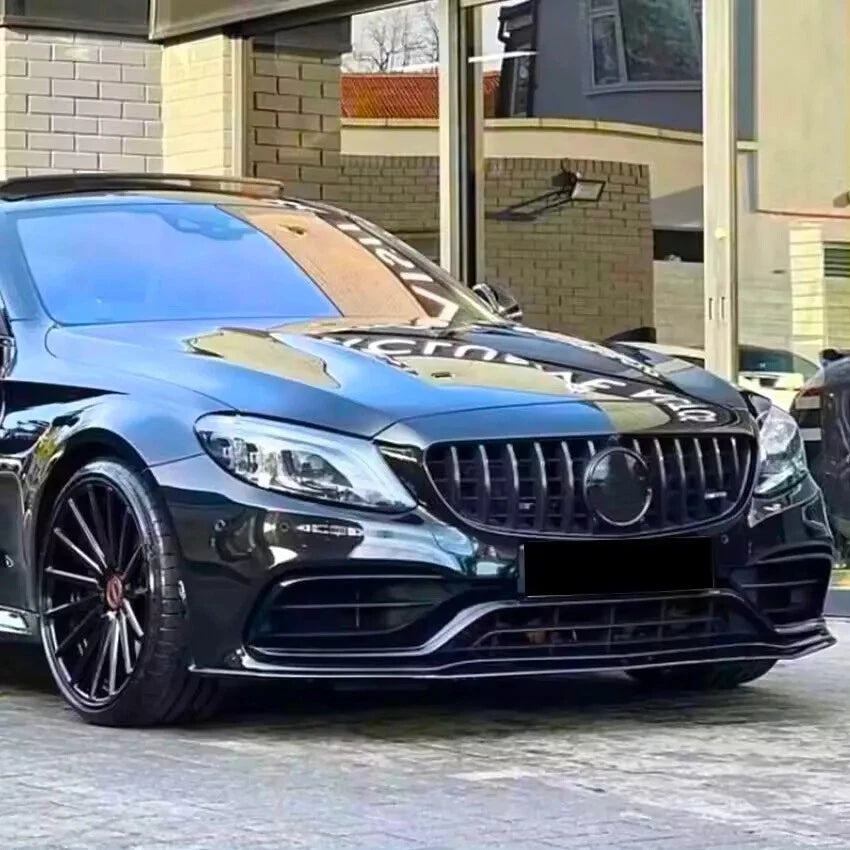 Mercedes C Class C63 AMG Gloss Black Front Splitter Spoiler Lip Body Kit 2015-22