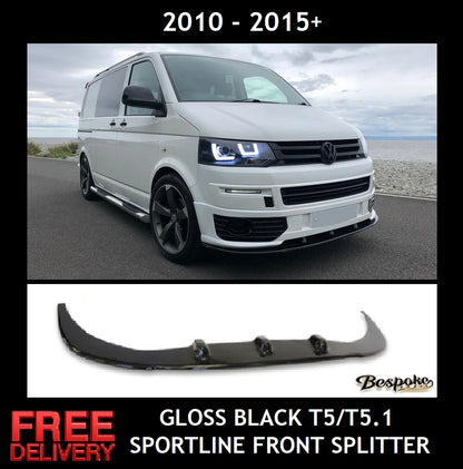 VW LOWER BLACK GLOSS FRONT SPLITTER LIP SPOILER TRANSPORTER T5 T5.1 SPORTLINE