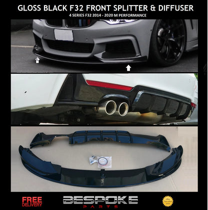 FOR BMW 4 SERIES F32 F 33 F36 M PERFORMANCE GLOSS BLACK REAR DIFFUSER FRONT LIP