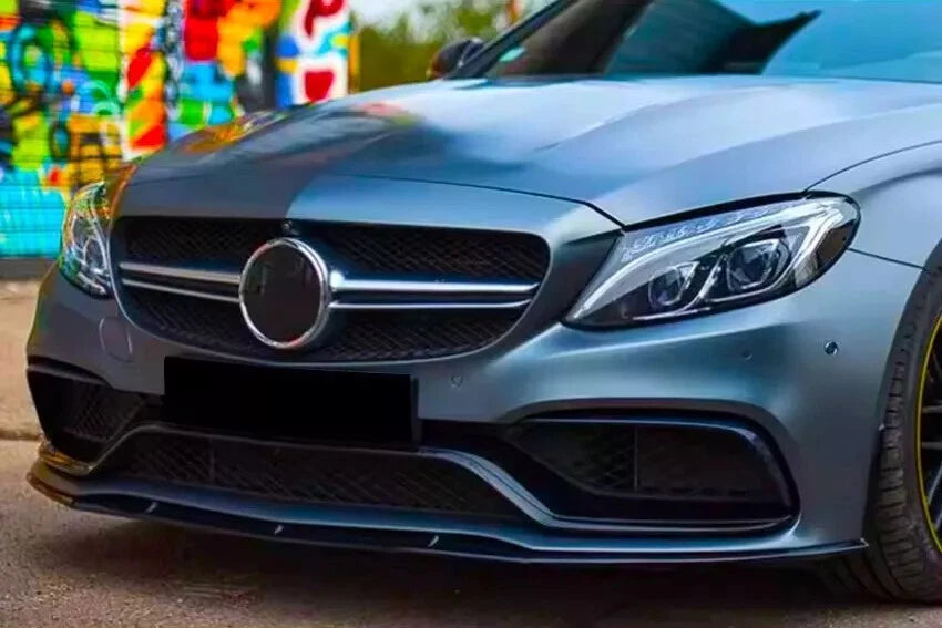 Mercedes C Class C63 AMG Gloss Black Front Splitter Spoiler Lip Body Kit 2015-22
