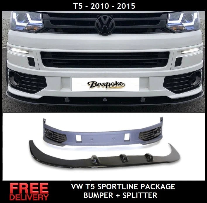 VW SPORTLINE STYLE LOWER FRONT SPLITTER LIP + BUMPER FOR VW T5 T5.1 TRANSPORTER ABS