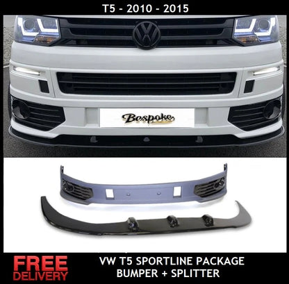 VW SPORTLINE STYLE LOWER FRONT SPLITTER LIP + BUMPER FOR VW T5 T5.1 TRANSPORTER ABS
