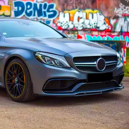 Mercedes C Class C63 AMG Gloss Black Front Splitter Spoiler Lip Body Kit 2015-22