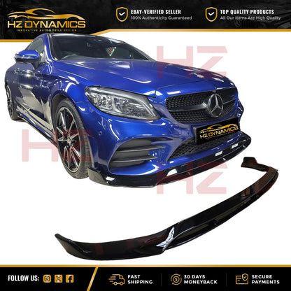 FOR MERCEDES C CLASS W205 C205 AMG LINE GLOSS BLACK FRONT LIP SPLITTER 2018-2021