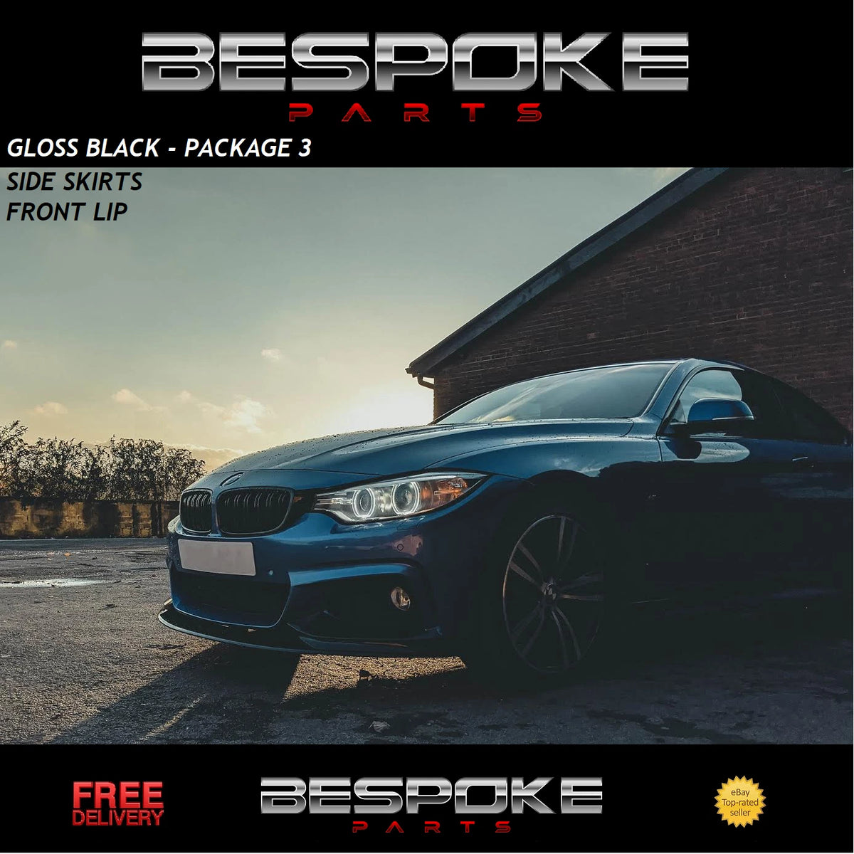 BMW F32 F33 F36 FRONT SPLITTER LIP SIDE SKIRT DIFFUSER M PERFORMANC GLOSS BLACK