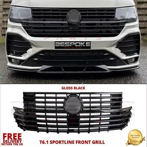 FOR VW T6.1 FRONT TRANSPORTER BUMPER BADGED GRILLE KIT GLOSS BLACK 2020+