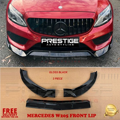 MERCEDES C CLASS W205 C205 FRONT LIP SPOILER SPLITTER GLOSS BLACK FOR AMG 2014+