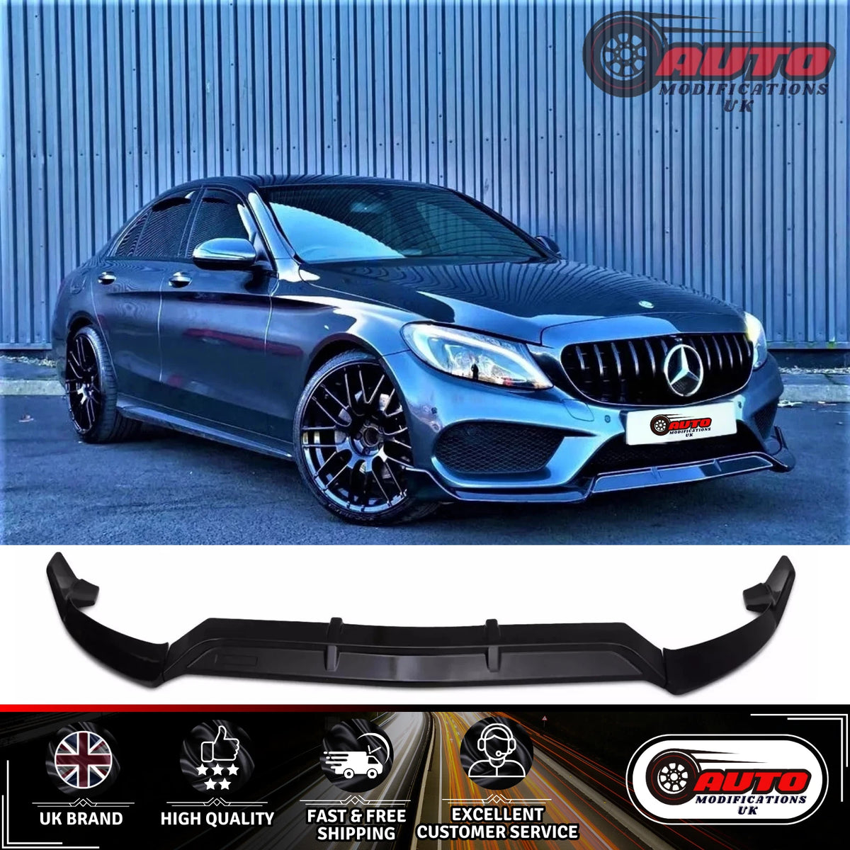 Mercedes C Class AMG Line C43 W205 C205 Brabus Front Splitter Lip Gloss Black