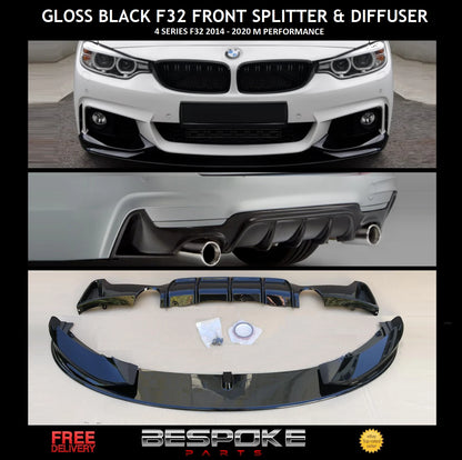 Bmw 4 Series F32 F33 F36 Front Splitter Lip Rear Diffuser Valance Gloss Black