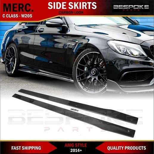 FOR MERCEDES W205 W204 C205 W176 A CARBON LOOK BLACK SIDE SKIRT EXTENTION LIP