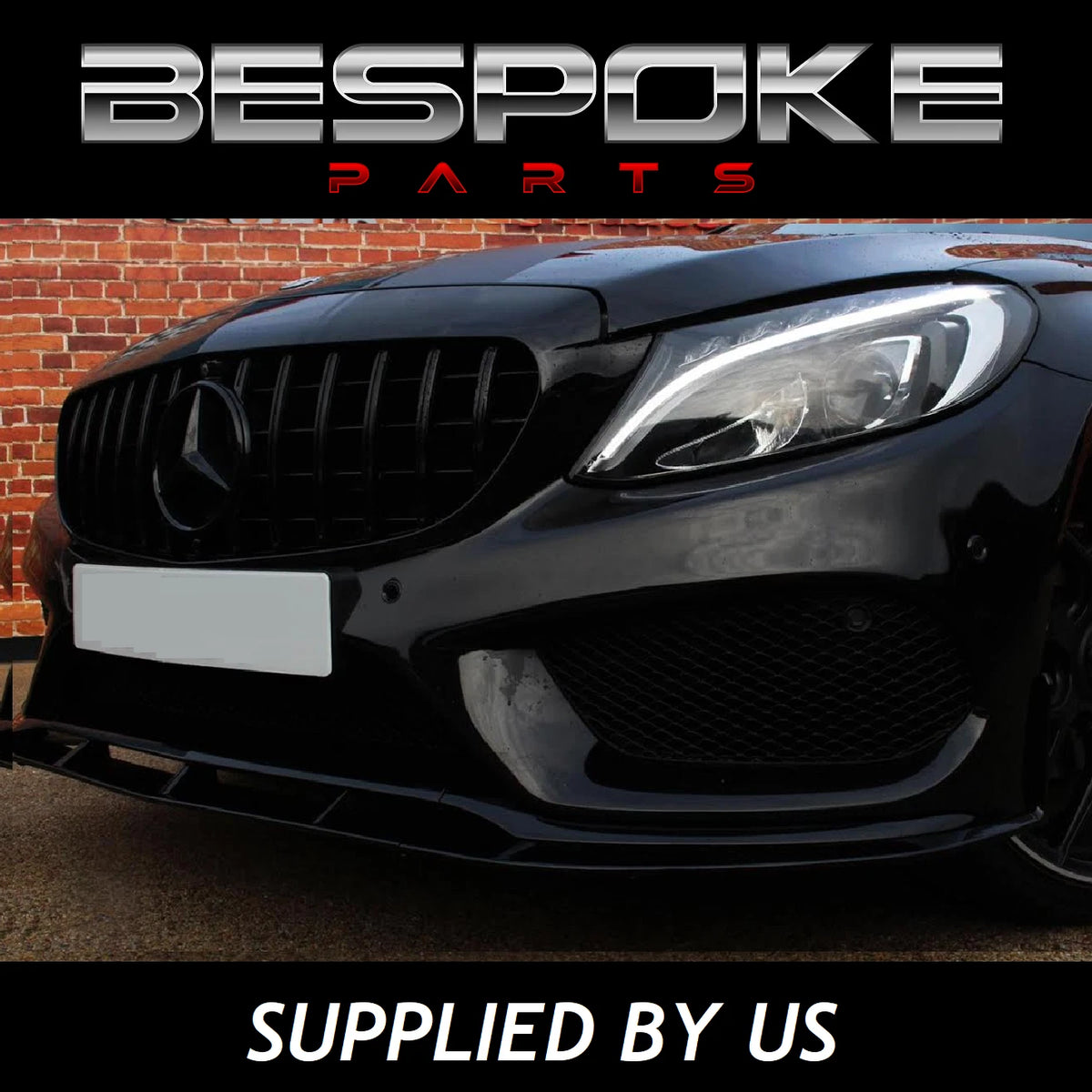 MERCEDES C CLASS C205 W205 FRONT LIP SPLITTER VALANCE GLOSS BLACK 3PCS AMG