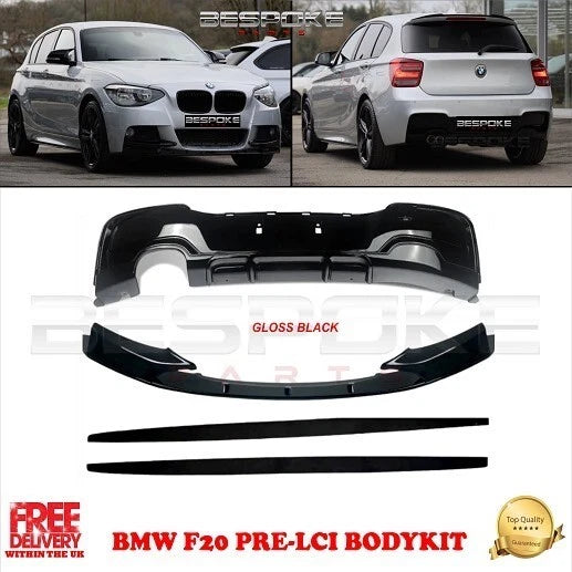 FOR BMW F20 F21 PRE-LC1 BODYKIT SPLITTER LIP GLOSS BLACK SIDE SKIRTS DIFFUSER