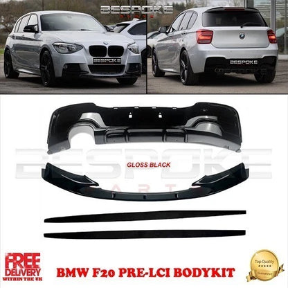 FOR BMW F20 F21 PRE-LC1 BODYKIT SPLITTER LIP GLOSS BLACK SIDE SKIRTS DIFFUSER
