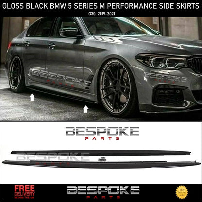 GLOSS BLACK BMW FOR G30 G31 M PERFORMANCE STYLE SIDE SKIRT EXTENSION LIP 2017+