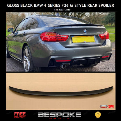 FOR BMW 4 SERIES F36 GRAN COUPE M PERFORMANCE GLOSS BLACK REAR BOOT SPOILER LIP