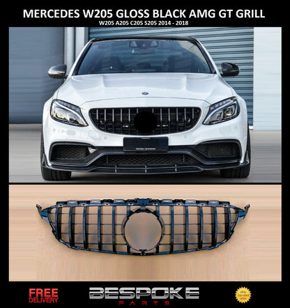 MERCEDES C CLASS W205 C200 C220 GT LIP PANAMERICAN NO CAMERA GRILLE GLOSS BLACK